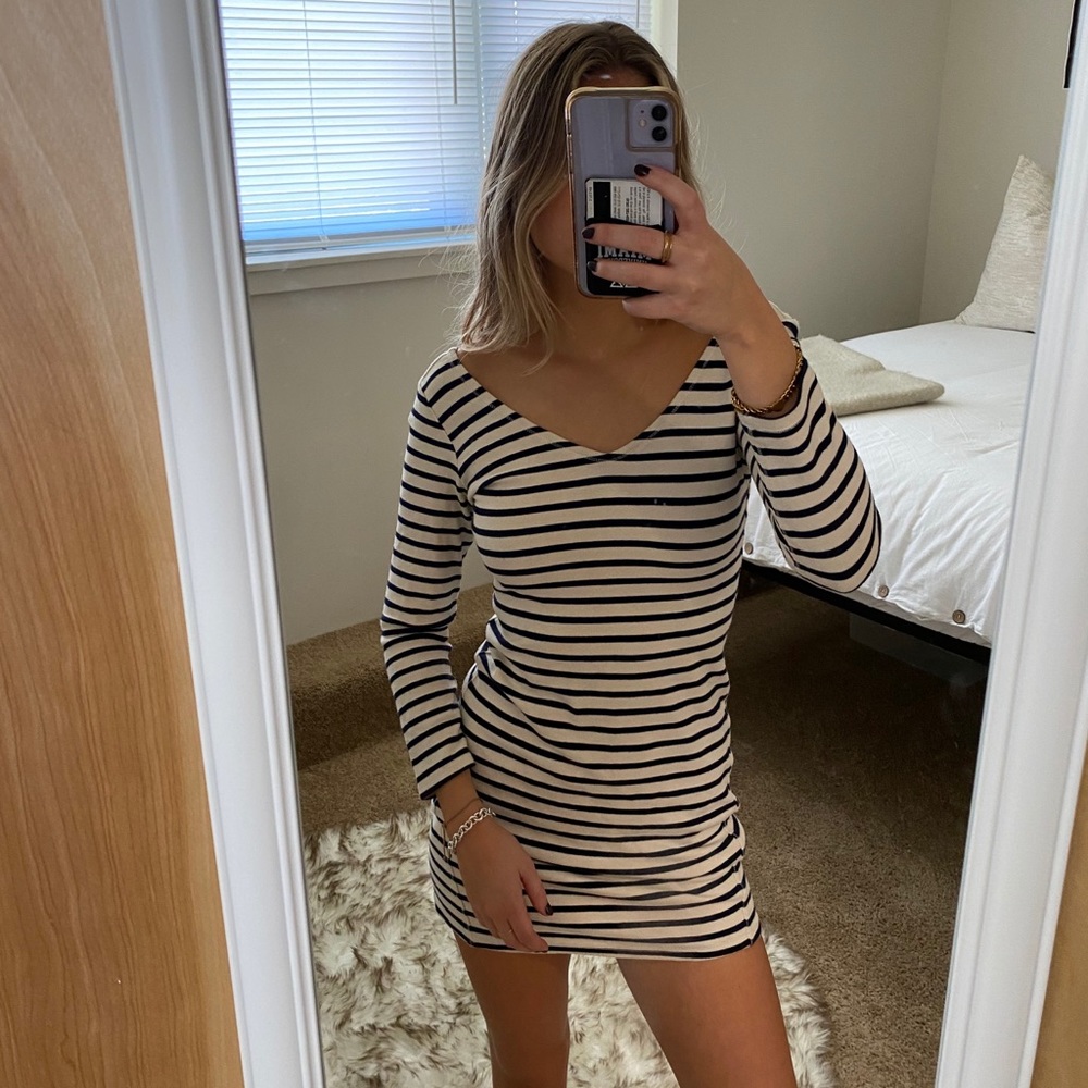 striped long sleeved dress